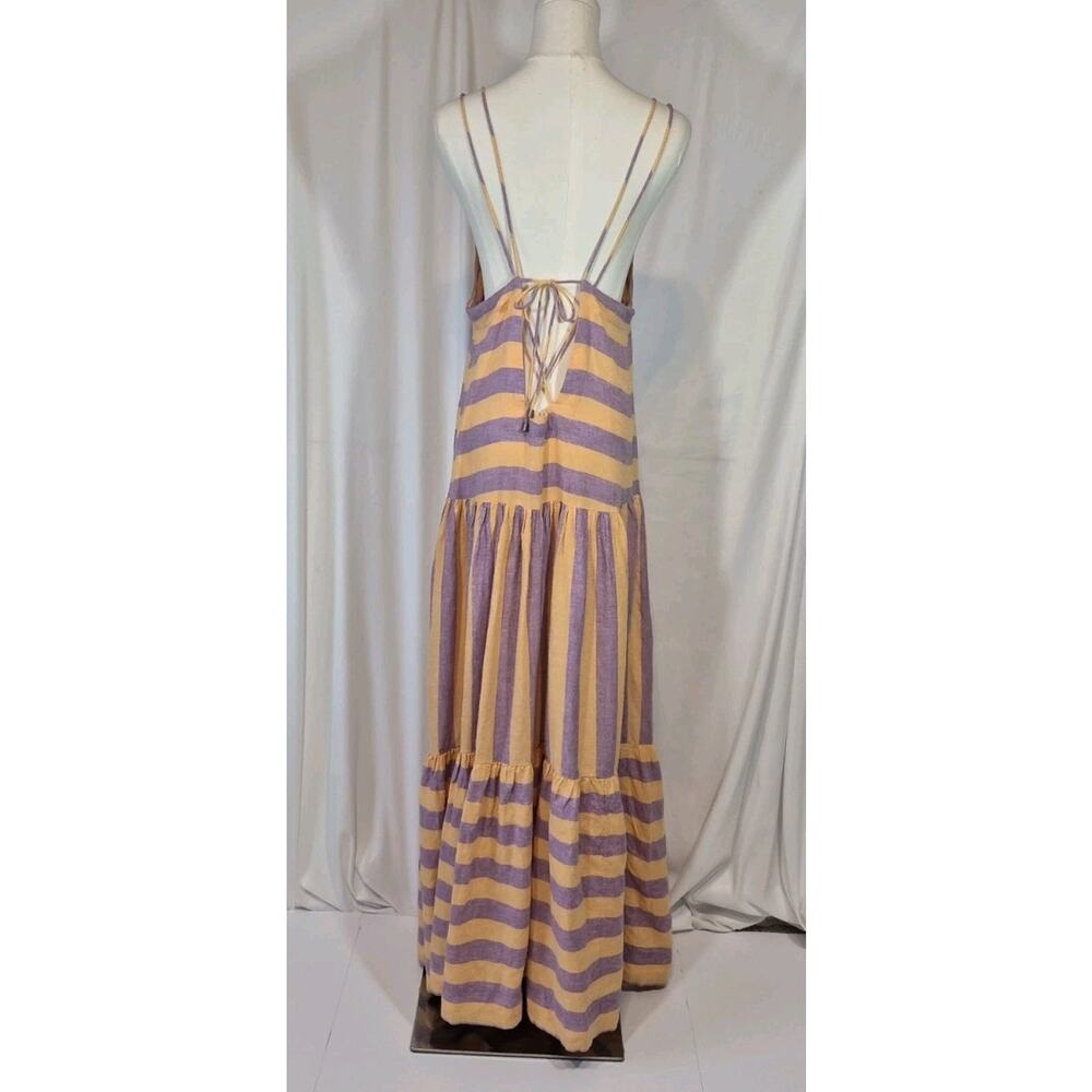 Anthropologie Grommet Halter Orange Purple Linen Blend Maxi Dress Medium - Picture 9 of 13
